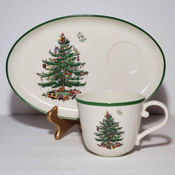 Spode Christmas Tree Mug and Snack Plate - Picture 1 of 9